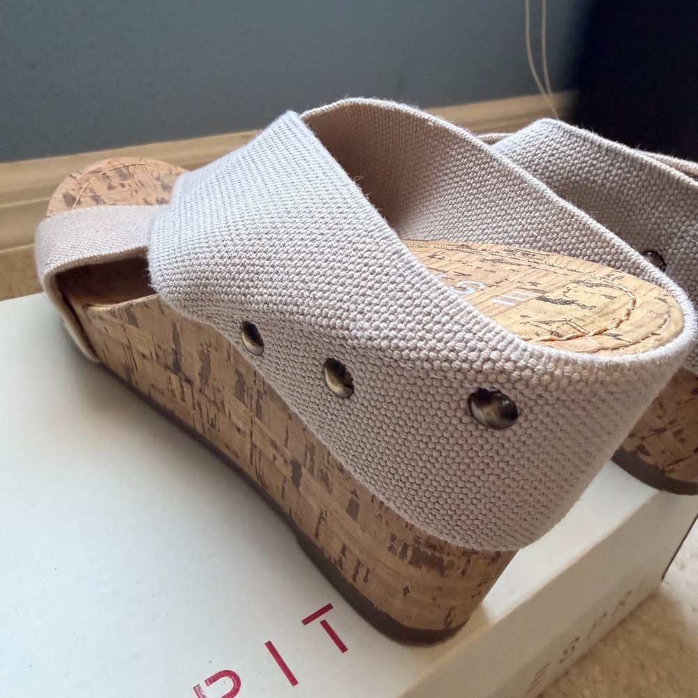 Esprit Beige Cork Wedge Slide Sandals - Picture 4 of 7